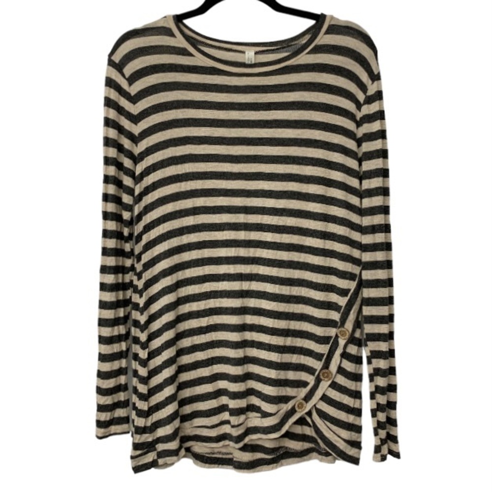 Black And Cream Stipe Asymmetrical Top